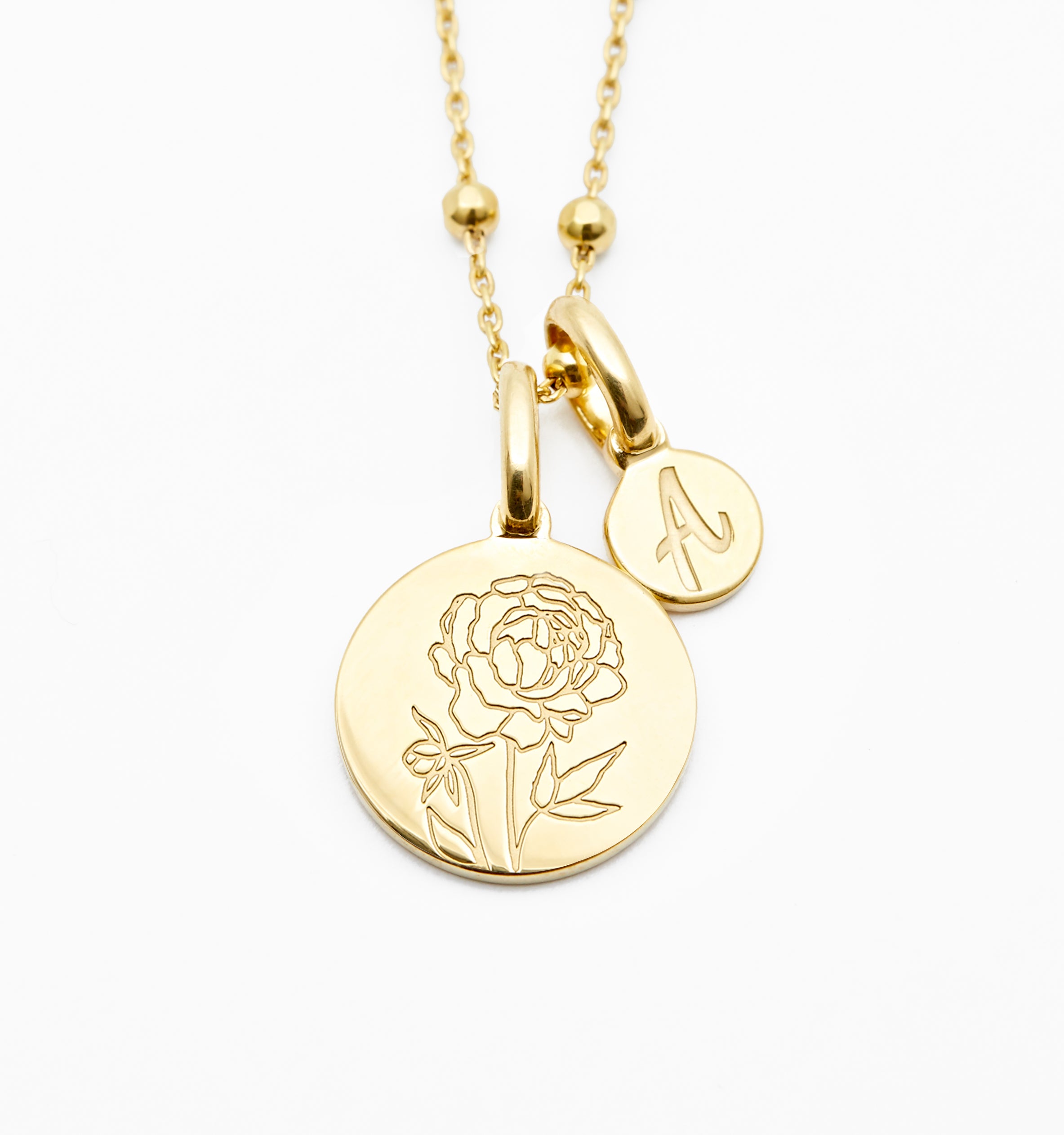 Peony Necklace With Initial - September Flower