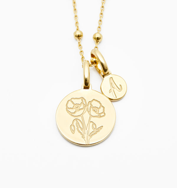 Poppy Necklace With Initial - August Flower