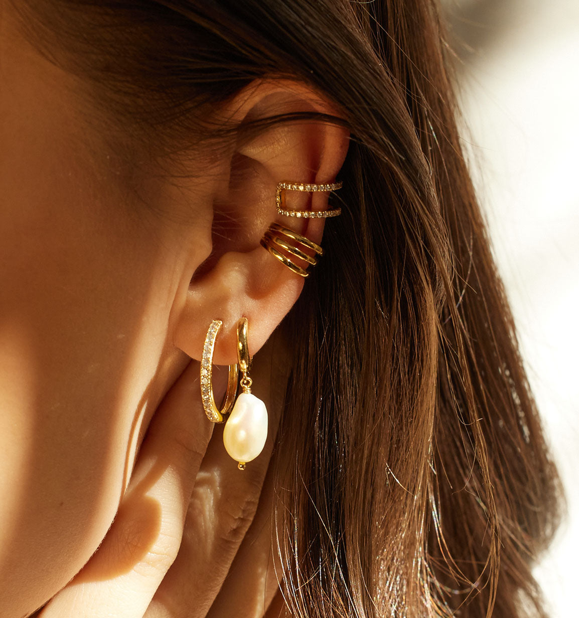 Chunky Baroque Pearl Drop Hoop Earrings | Caitlyn Minimalist
