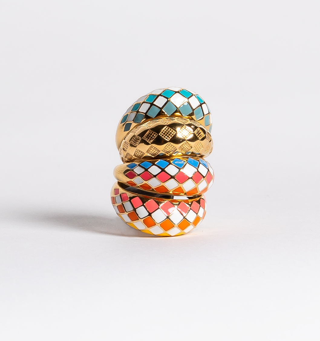 Assorted Check Rings Sunset Checker Rings, Set of 2 Dome Rings – Rellery