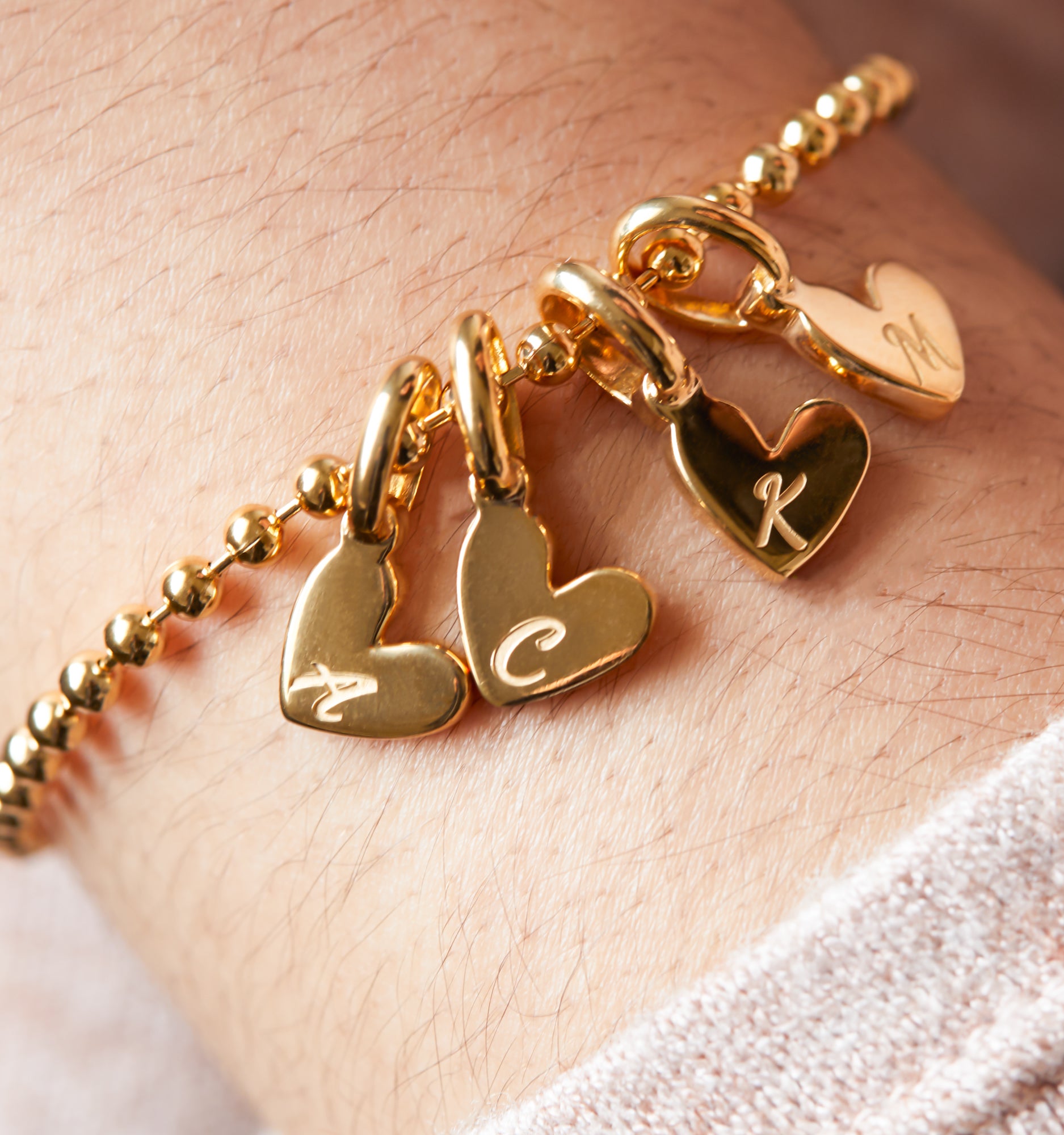 Gold Collection - Champagne Agate Gemstone Bracelet with Heart Mom Charm |  T. Jazelle