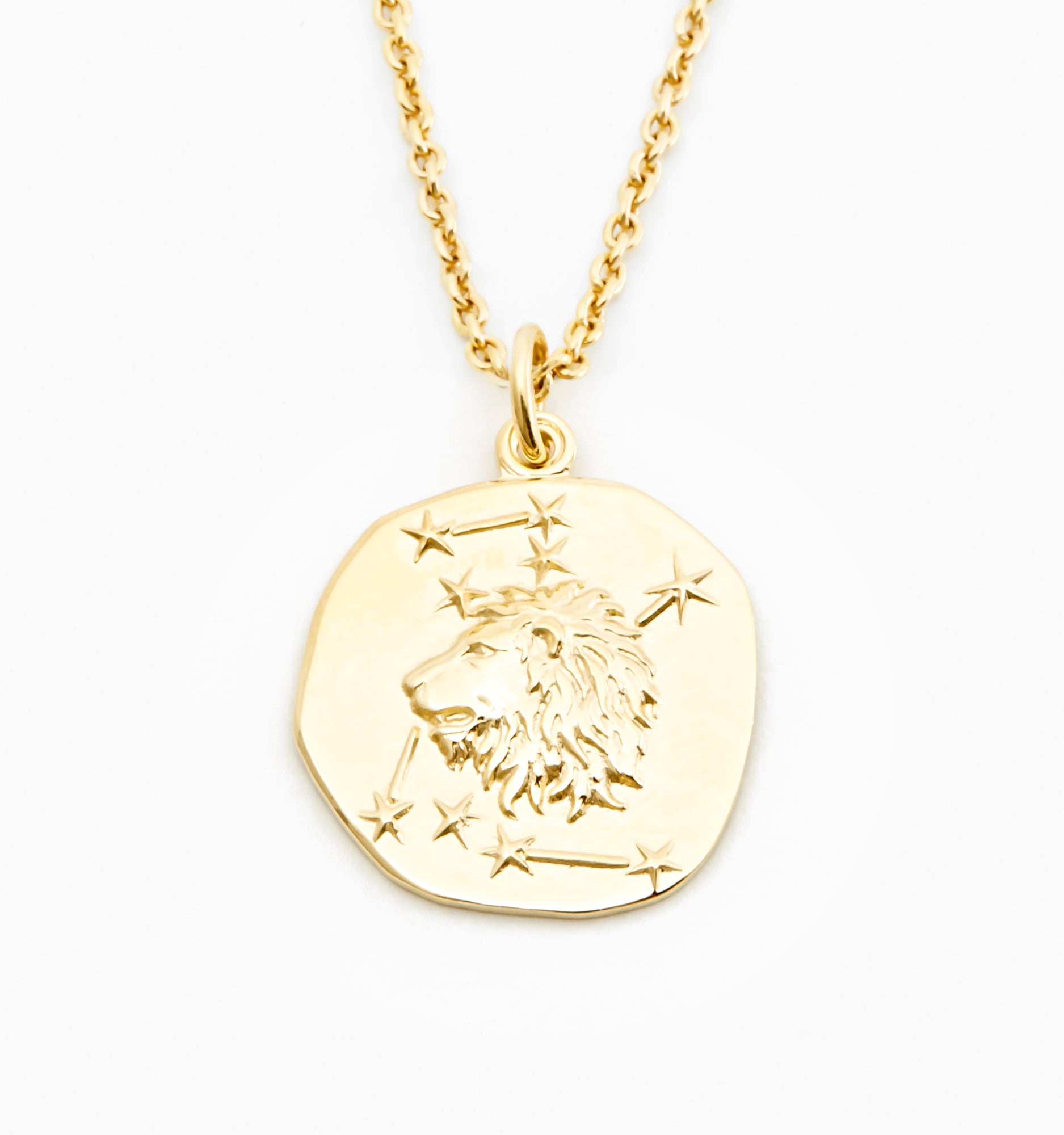 Leo Zodiac Diamond Medallion Disk Pendant Necklace 14k Yellow Gold - AZ18811