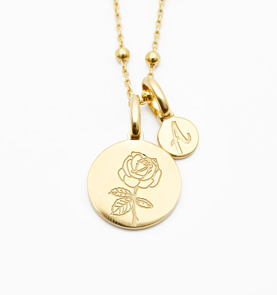 ROSE - Square Pendant With Charm Dangle Necklace In 14k Gold – JohnnyB  Jewelry