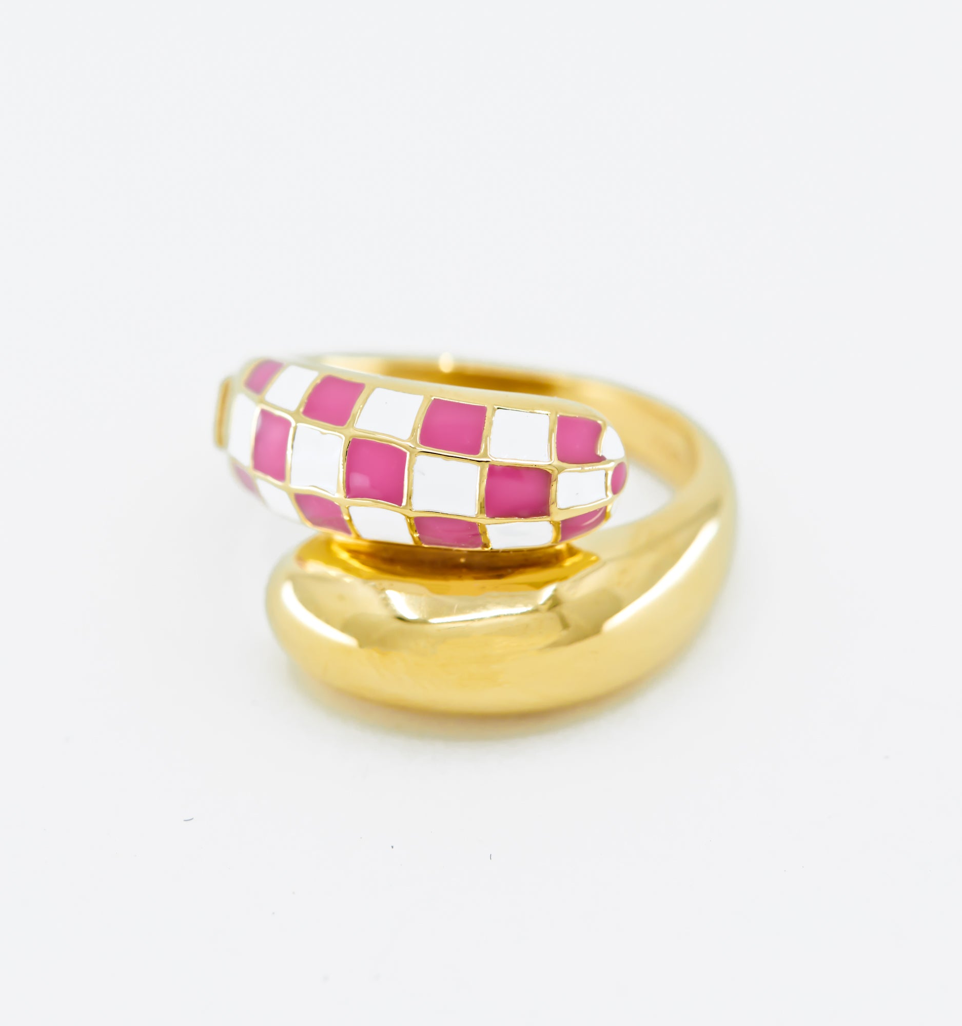 Wrap Checker Ring - Pink And White