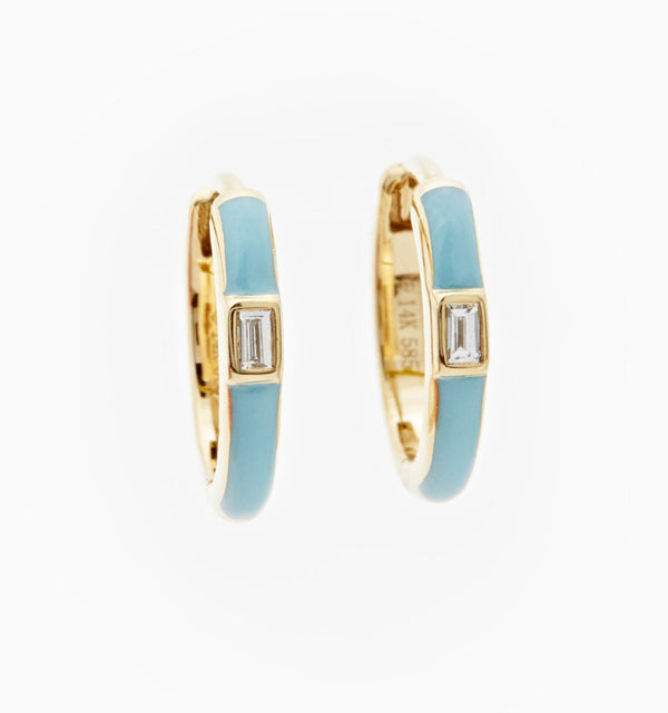 14K Blue Enamel Earrings With Diamonds