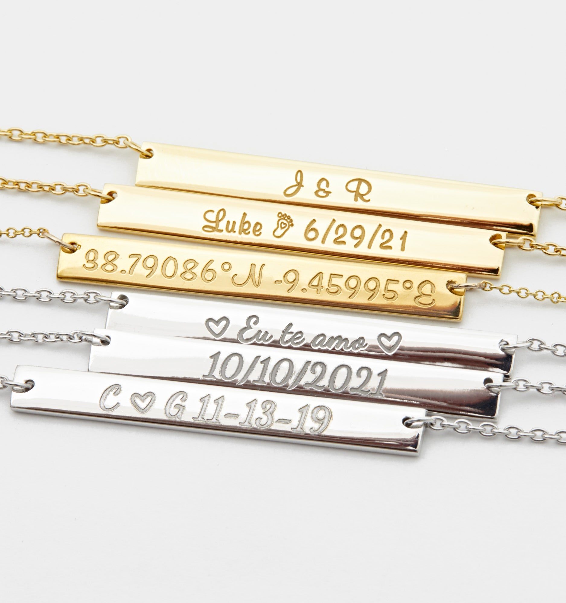 Buy Personalized Gold Name Plate Bar, Stainless Steel Date Necklace Gold,  Silver, Horizontal Bar Necklace Engraved, Roman Numeral Necklace Online in  India - Etsy