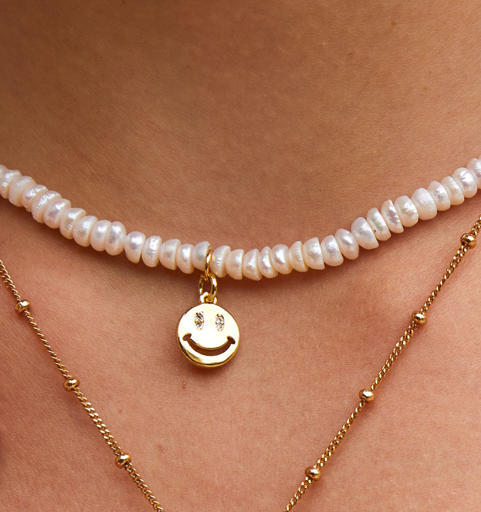 Smiley Face Necklace With Pearls