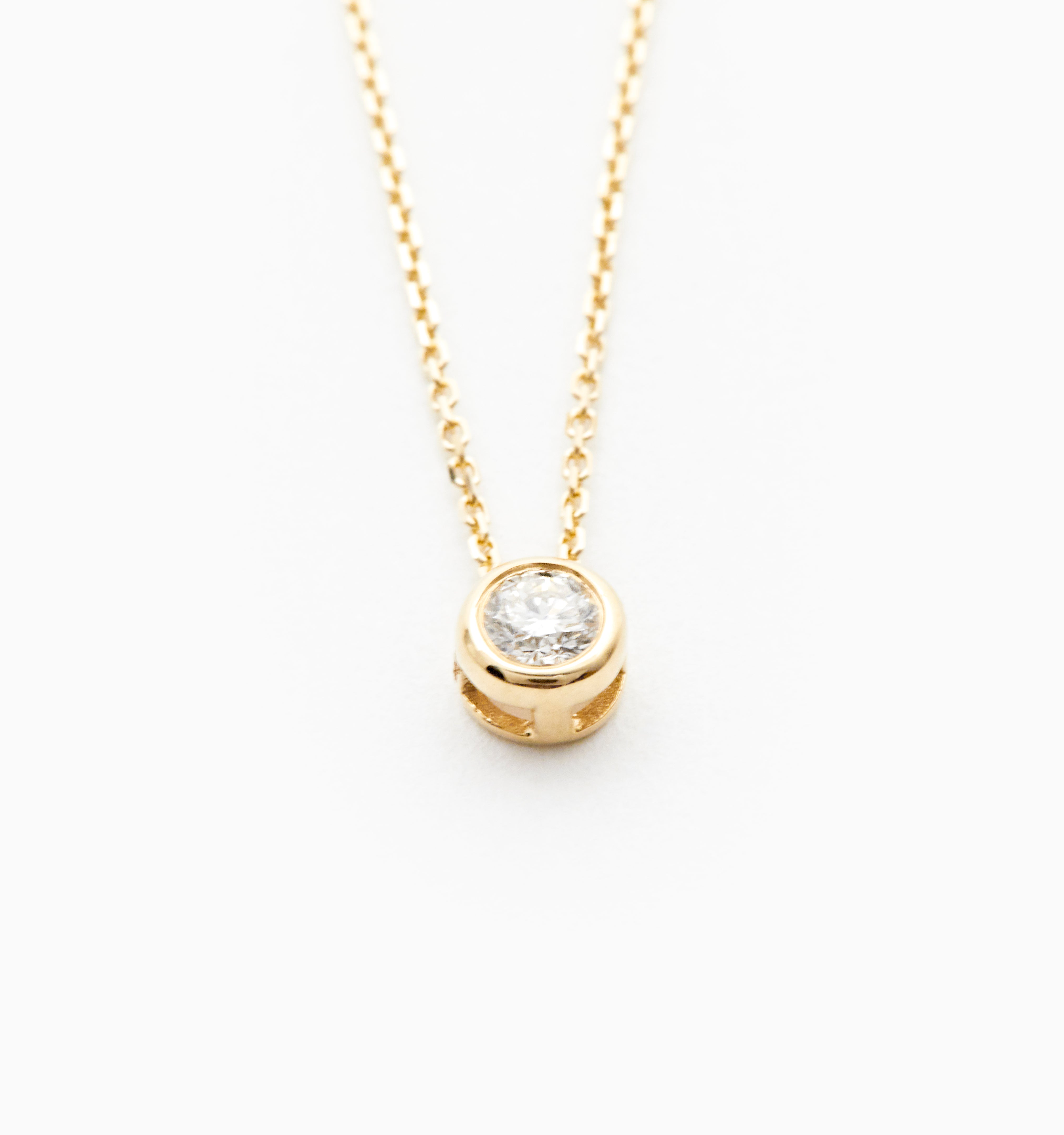 Diamond Bezel Necklace In 14K Solid Gold
