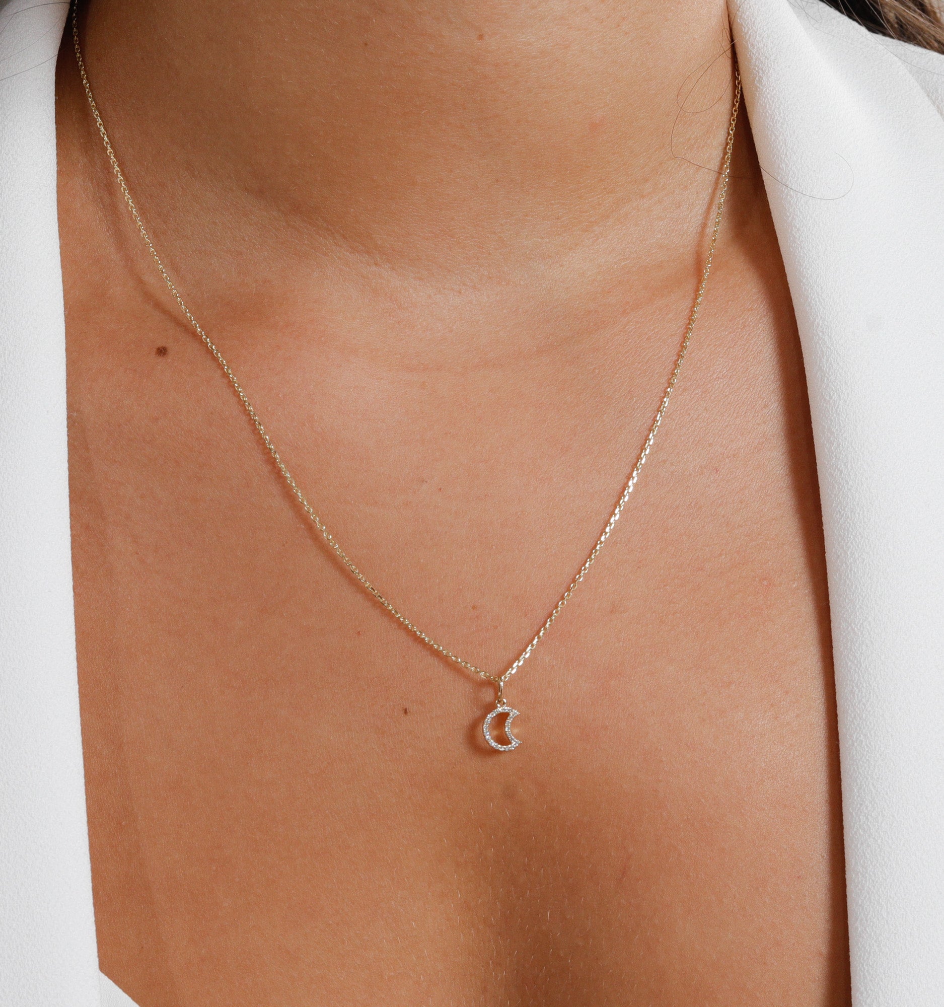 Open Moon Diamond Necklace