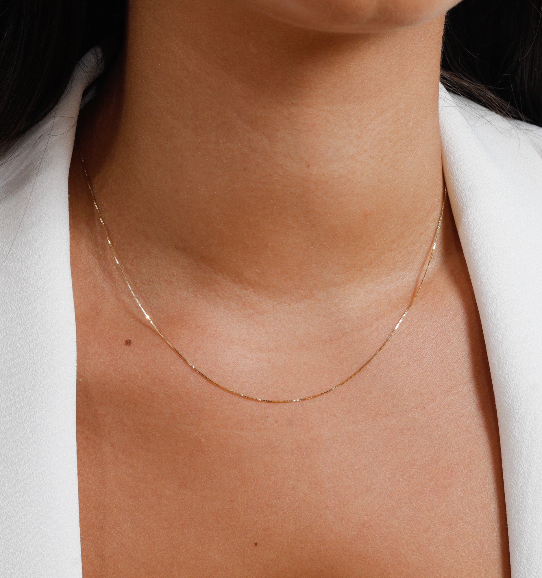Thin Box Chain In 14K Solid Gold