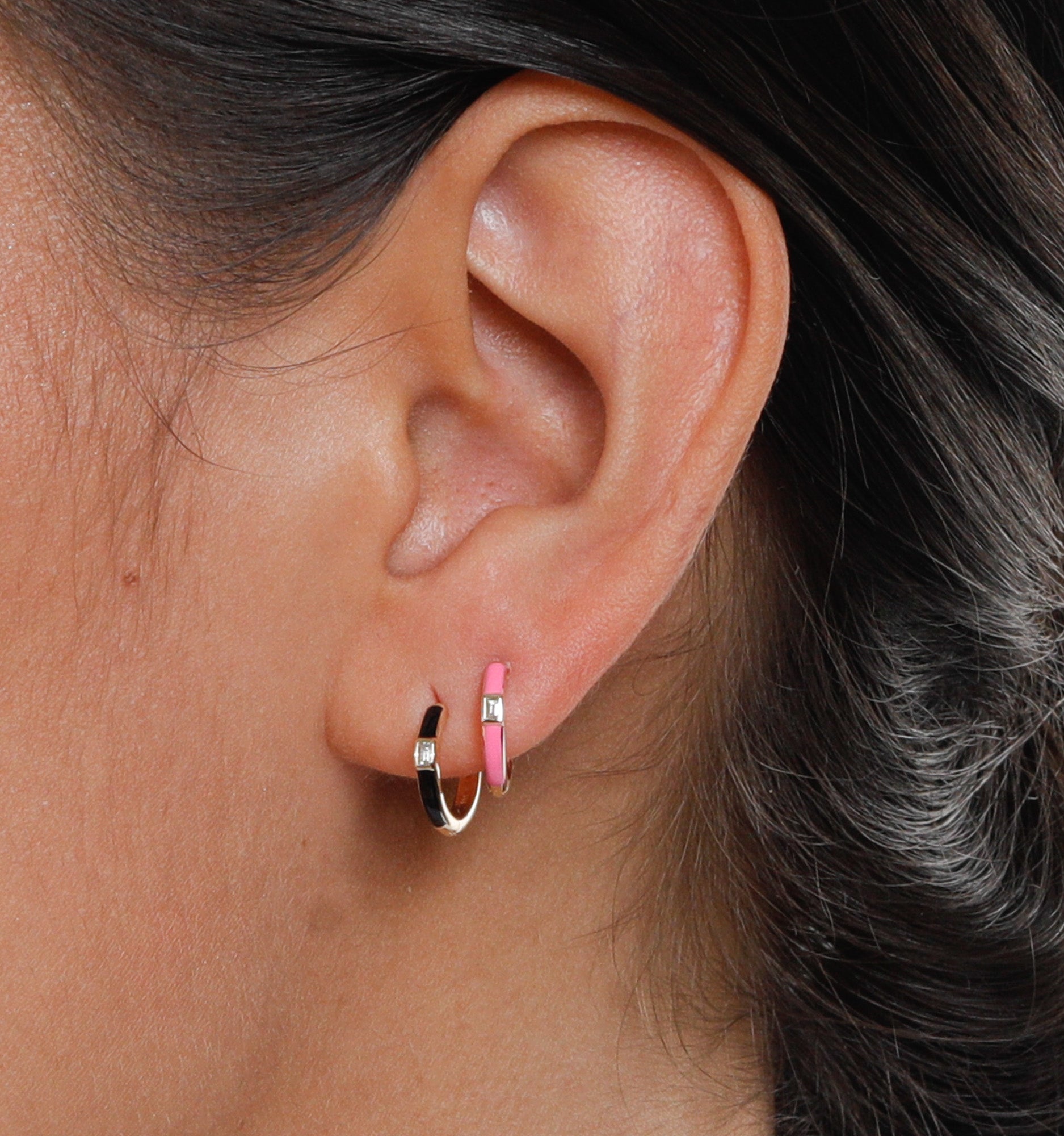 14K Pink Enamel Earrings With Diamonds