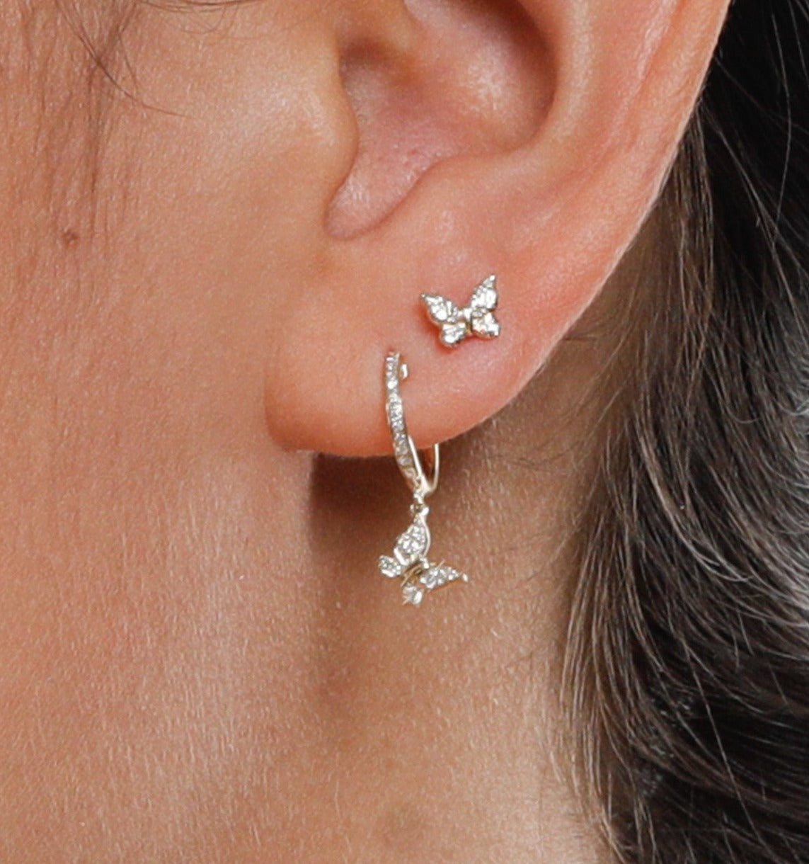 Butterfly Diamond Huggie Hoop Earrings