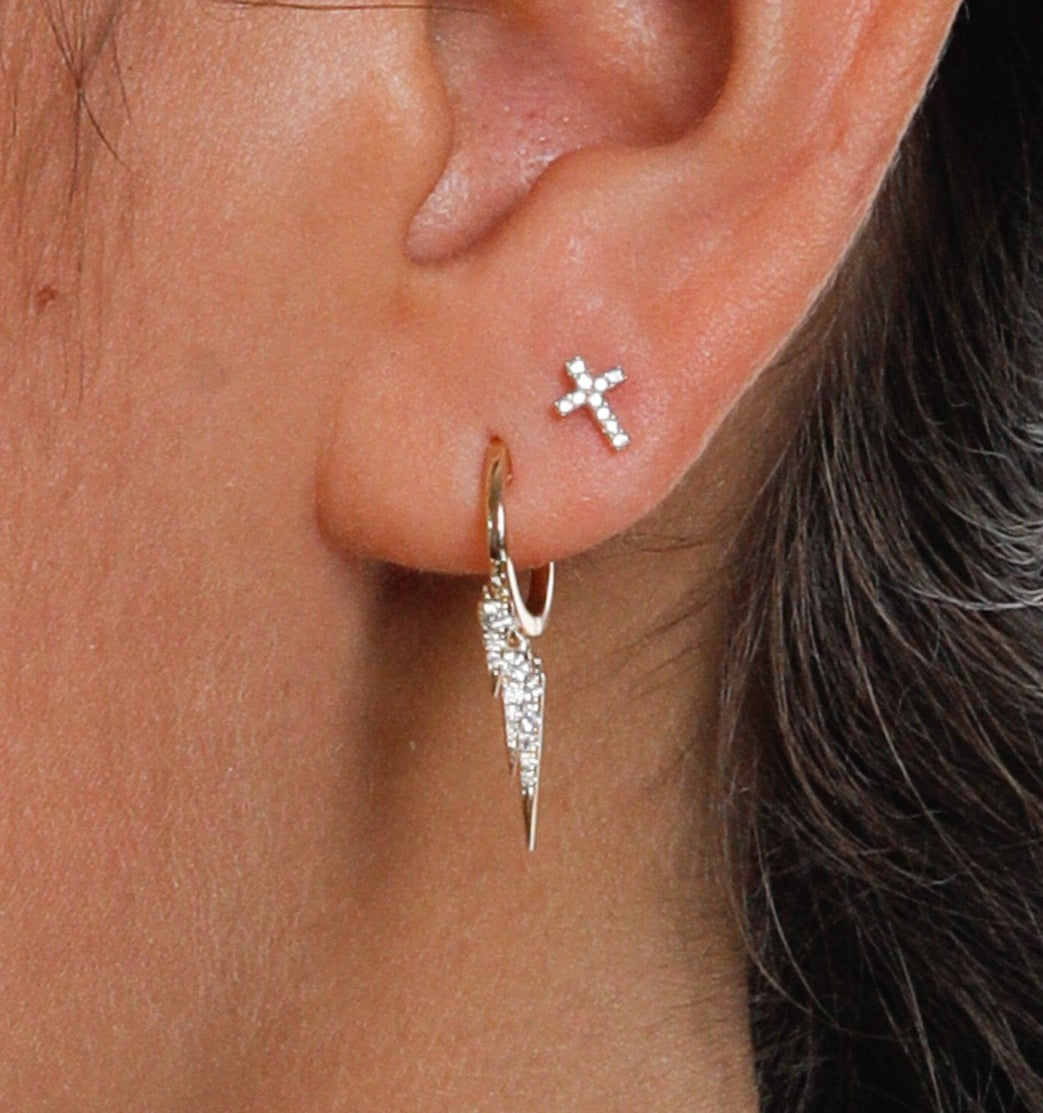 Triple Spike Diamond Huggie Hoop Earrings