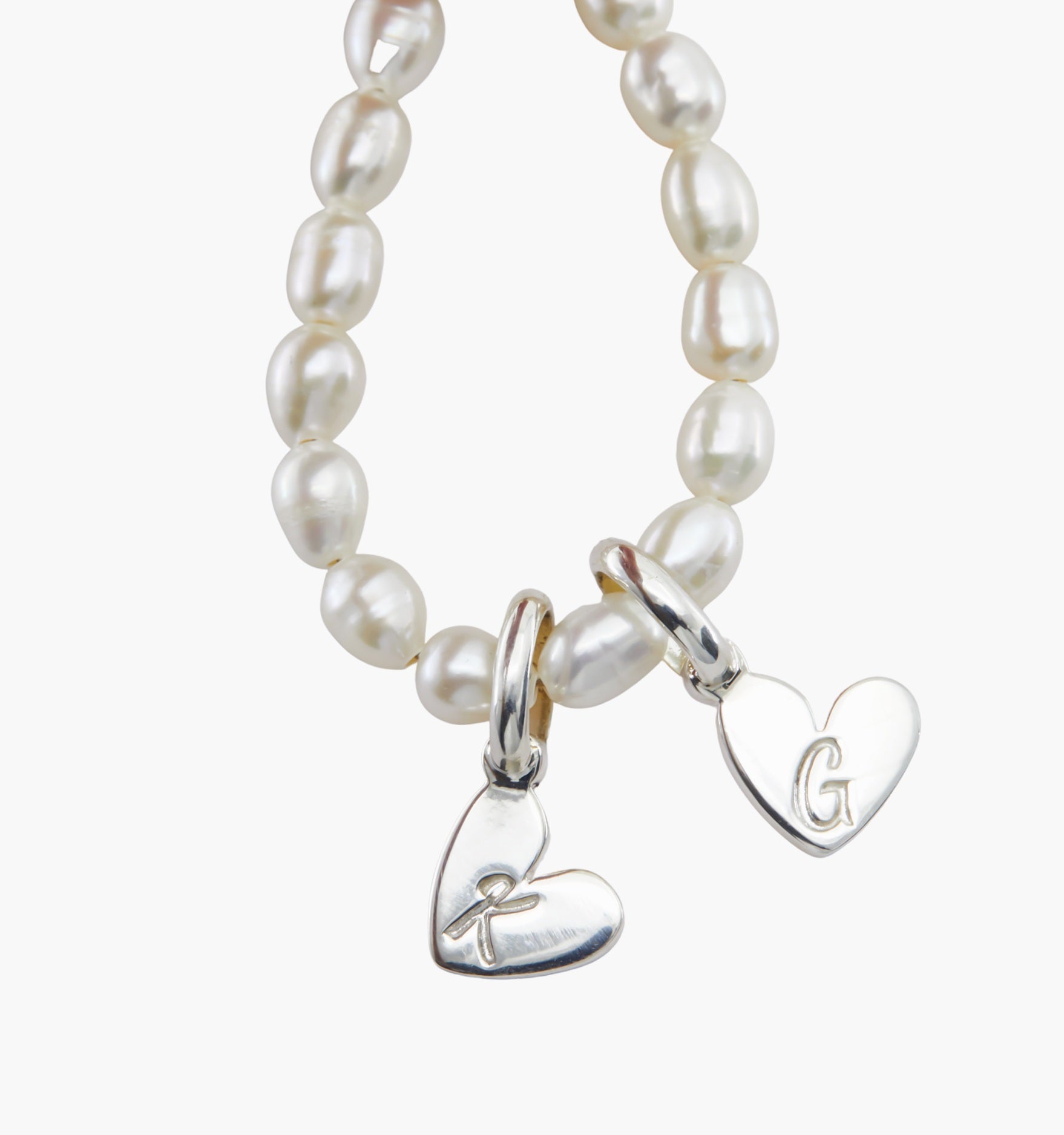 Double Heart Initials Pearl Necklace